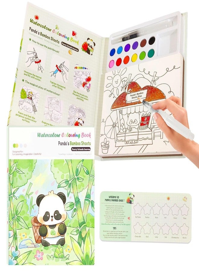 HELIMIX Watercolor Painting Book Set for Kids- DIY Graffiti Coloring Note-Book with Watercolor 12 Colours Solid with Brush Craft Activity Book for Boys & Girls (Panda) - Image 3